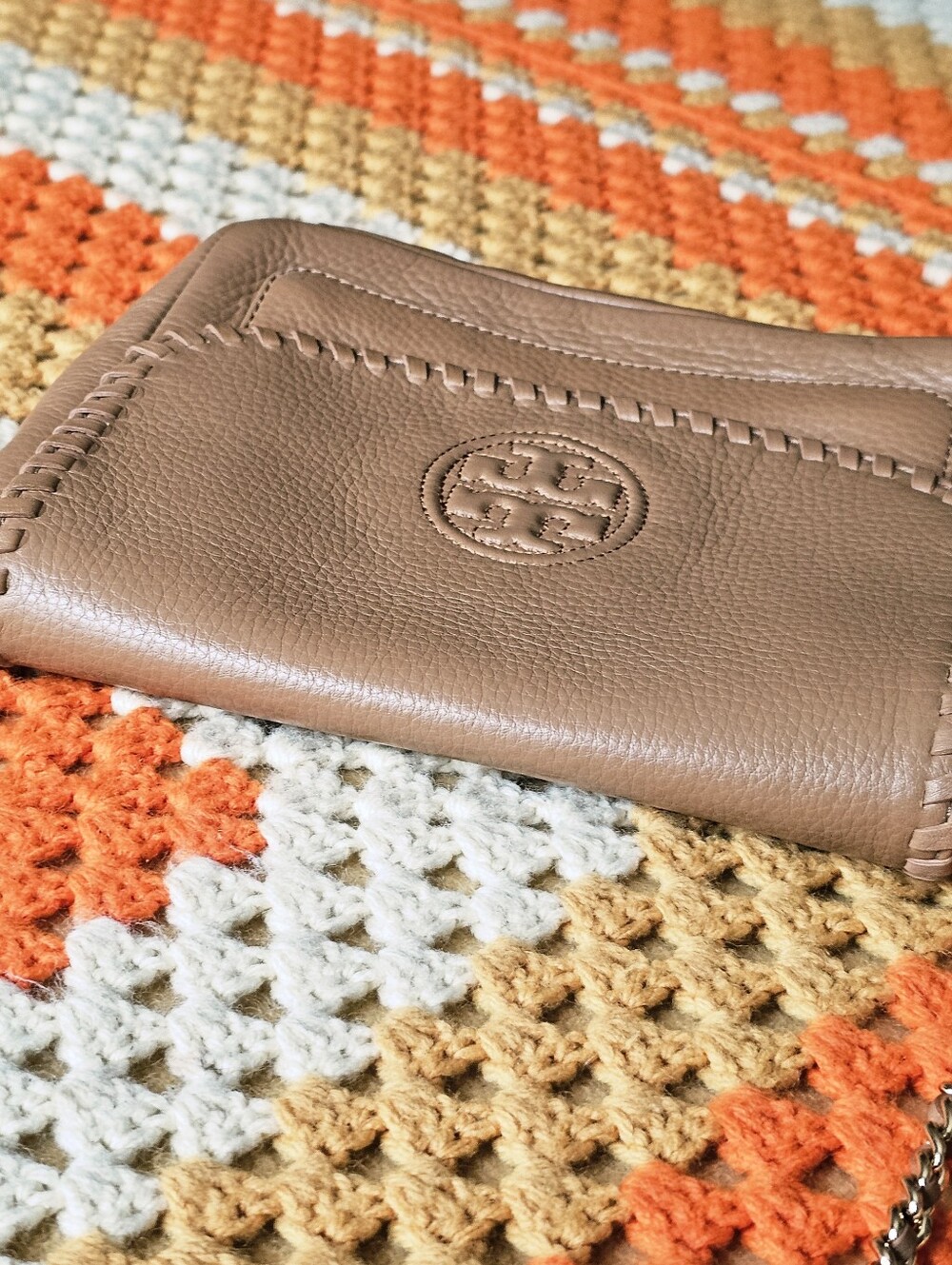 Tory Burch Marion Tan Whipstitch Leather Crossbody Bag Shoulder Bag Purse - Picture 7 of 14